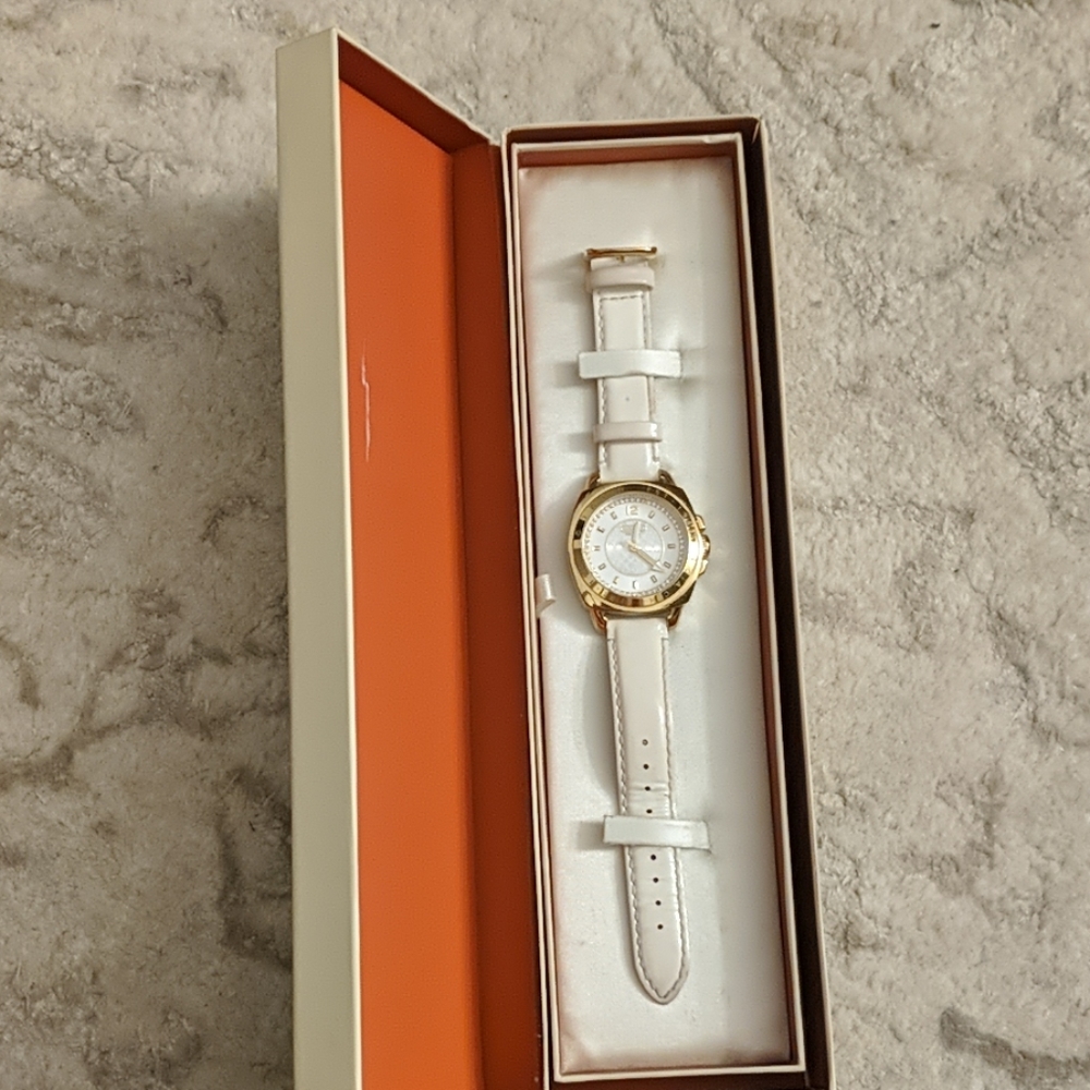 Coach watch with genuine white leather straps